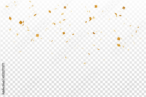 gold confetti falling on transparent background birthday party celebration