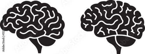 Two Black and White Human Brain Illustrations