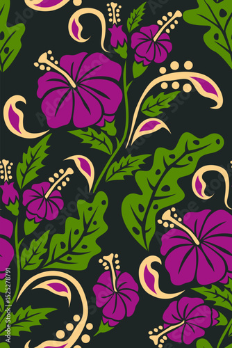 florals hibiscus Purple fabric pattern vector flat design