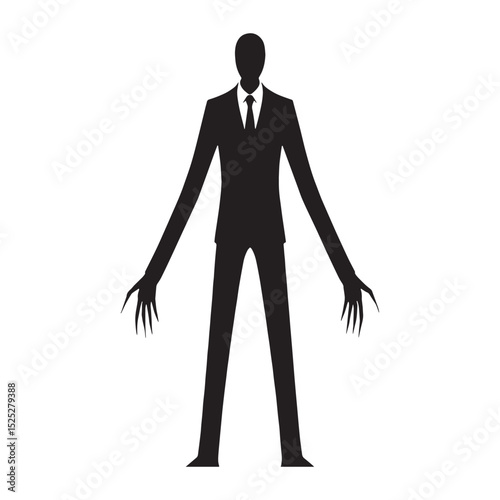 Monochrome Slenderman cursed form depiction - slenderman silhouette - slenderman vector - silhouette of slenderman - Slenderman illustration - faceless horror art
