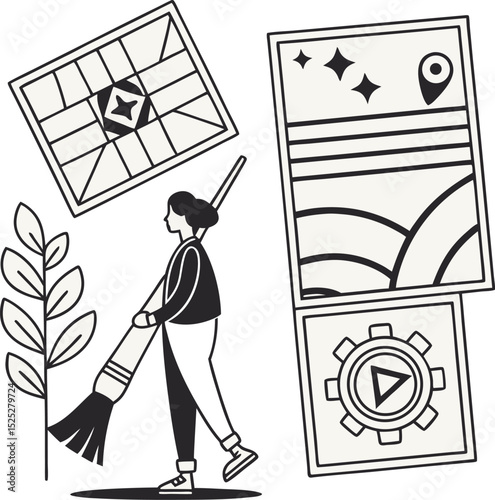 illustration of a person with broom
