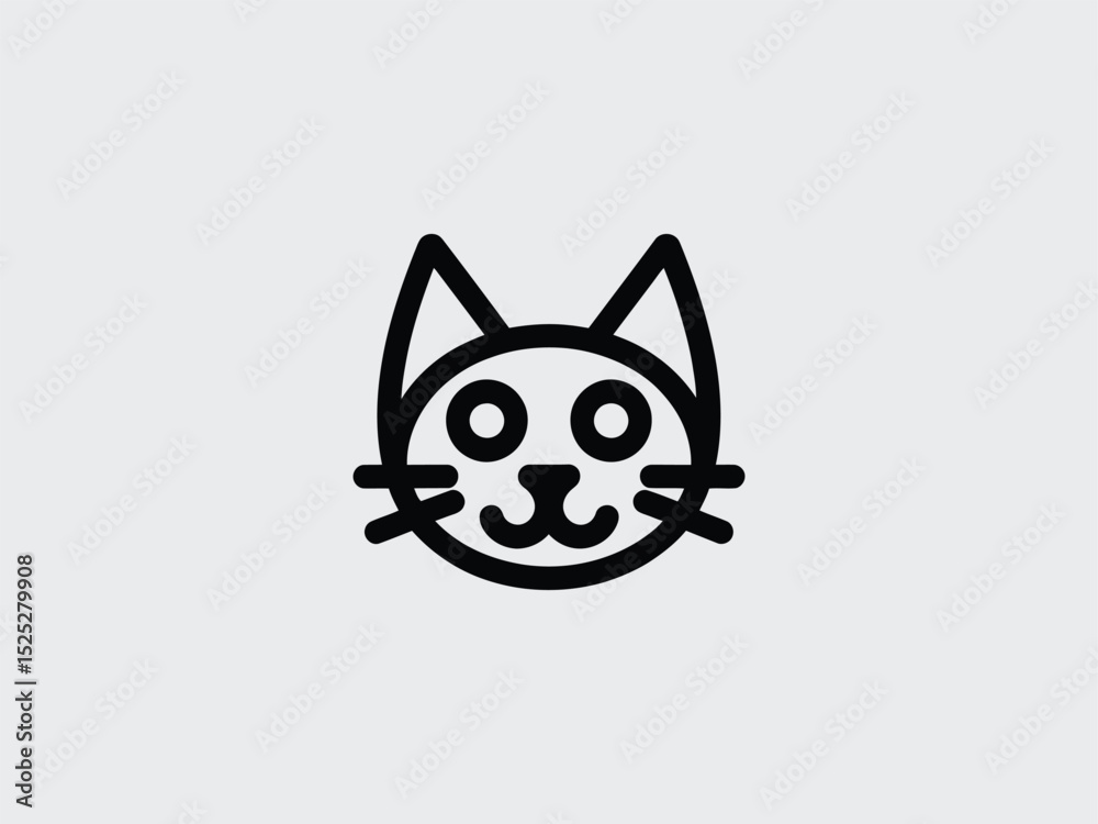 Fototapeta premium Minimalist Cat Head Icon with Line Art Design on Transparent Background
