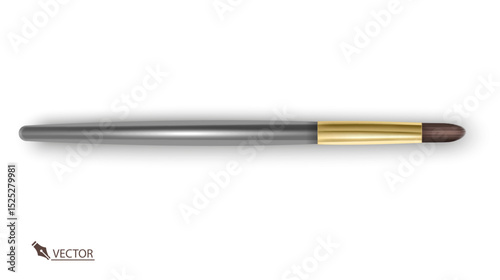 Professional Eyeshadow Makeup Brush with Gold Ferrule on White Background