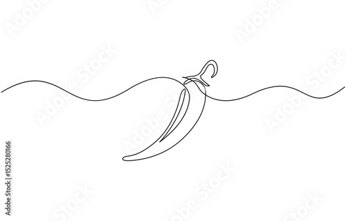 Continuous one single line drawing of hot chili vector design illustration, drawing of hot red chili pepper graphic design. Single line art illustration of spicy chili pepper, Mirchi.