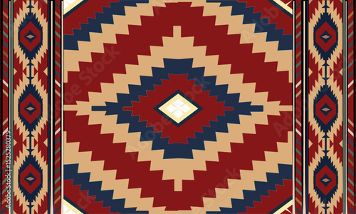 Navajo tribal Green vector seamless pattern. Native American ornament. Ethnic South Western decor style. Boho geometric ornament. pattern. Mexican blanket, rug. Woven carpet illustration	

