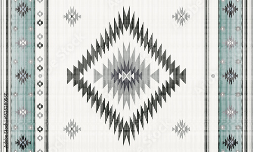 Navajo tribal Green vector seamless pattern. Native American ornament. Ethnic South Western decor style. Boho geometric ornament. pattern. Mexican blanket, rug. Woven carpet illustration	

