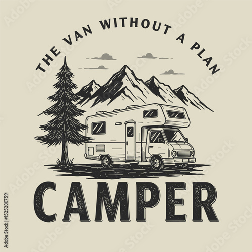 Campervan car illustration logo design vector