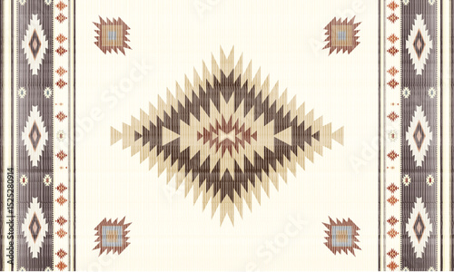 Navajo tribal Green vector seamless pattern. Native American ornament. Ethnic South Western decor style. Boho geometric ornament. pattern. Mexican blanket, rug. Woven carpet illustration	

