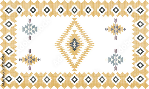 Navajo tribal Green vector seamless pattern. Native American ornament. Ethnic South Western decor style. Boho geometric ornament. pattern. Mexican blanket, rug. Woven carpet illustration	

