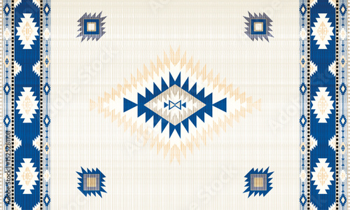 Navajo tribal Green vector seamless pattern. Native American ornament. Ethnic South Western decor style. Boho geometric ornament. pattern. Mexican blanket, rug. Woven carpet illustration	

