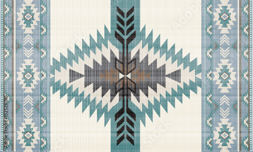 Navajo tribal Green vector seamless pattern. Native American ornament. Ethnic South Western decor style. Boho geometric ornament. pattern. Mexican blanket, rug. Woven carpet illustration	

