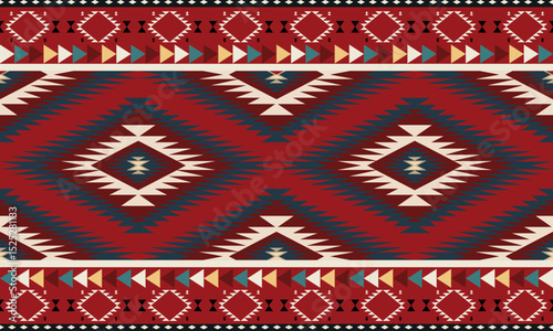 Navajo tribal Green vector seamless pattern. Native American ornament. Ethnic South Western decor style. Boho geometric ornament. pattern. Mexican blanket, rug. Woven carpet illustration	


