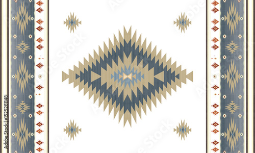 Navajo tribal Green vector seamless pattern. Native American ornament. Ethnic South Western decor style. Boho geometric ornament. pattern. Mexican blanket, rug. Woven carpet illustration	

