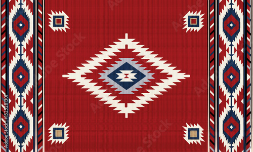 Navajo tribal Green vector seamless pattern. Native American ornament. Ethnic South Western decor style. Boho geometric ornament. pattern. Mexican blanket, rug. Woven carpet illustration	

