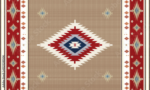 Navajo tribal Green vector seamless pattern. Native American ornament. Ethnic South Western decor style. Boho geometric ornament. pattern. Mexican blanket, rug. Woven carpet illustration	

