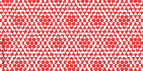 Red and White Triangle Floral Mosaic Pattern. Mosaic artistry with modern digital precision, ideal for textiles, wallpapers, or branding projects