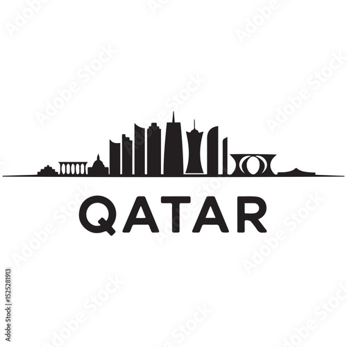 Qatar skyline horizontal banner. Qatar. Vector template for your design. Vector black silhouette. with white background