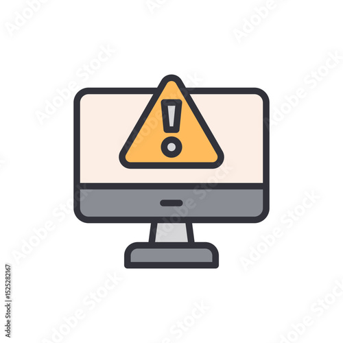 Desktop Computer Displaying A Yellow Triangle Exclamation Point Alert Icon
