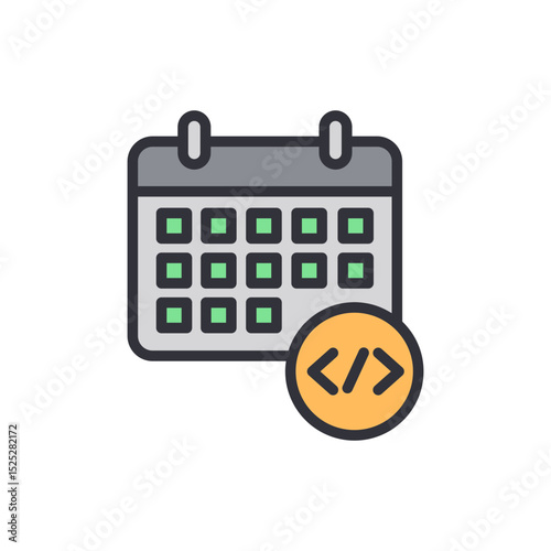 Software Development Schedule With Calendar And Coding Symbol Icon