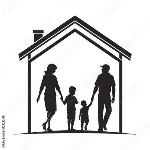 Family under roof vector silhouette