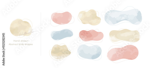 Watercolor abstract hand-drawn blob set, Vector illustration