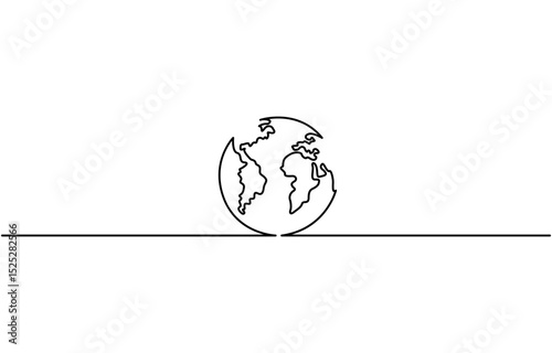 Planet Earth Continuous Line Icon, Continuous one line art drawing of earth planet, Earth globe one line drawing of world map minimalist vector illustration isolated on white background.