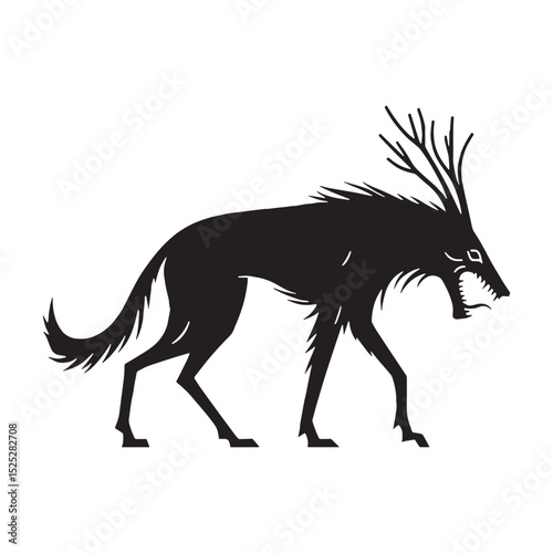 Classic Wendigo spirit depiction graphic - wendigo silhouette - wendigo vector - silhouette of wendigo - Wendigo illustration - gaunt entity visual
