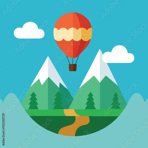Floating Hot Air Balloon Illustration