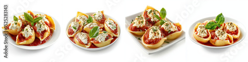 Stuffed pasta shells filled with ricotta cheese, topped with marinara sauce and fresh basil, create delicious and inviting dish