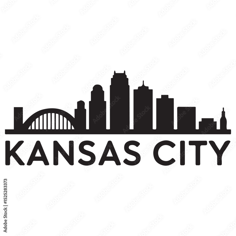 Naklejka premium Kansas City skyline silhouette. Black Kansas City. Vector black silhouette. with white background