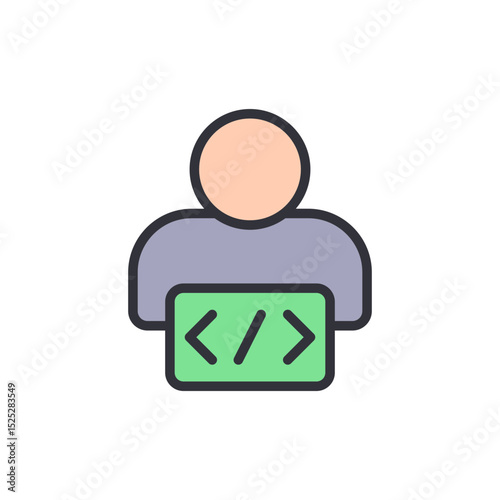 Stylized Graphic Of A Coder With Angle Brackets On Transparent Layout