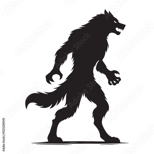 Majestic Werewolf transformed shape illustration - werewolf silhouette - werewolf vector - silhouette of werewolf - night monster icon
