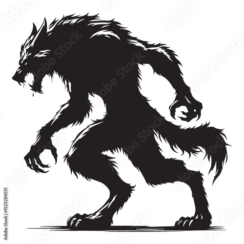 Mysterious Werewolf beast creature silhouette - werewolf silhouette - werewolf vector - silhouette of werewolf - Werewolf illustration - howling beast graphic
