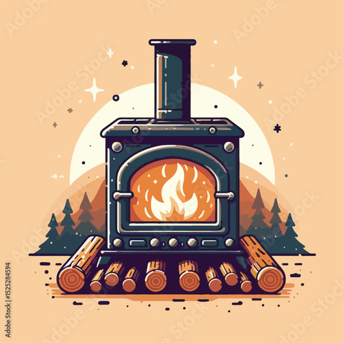 vector illustration of an old stove