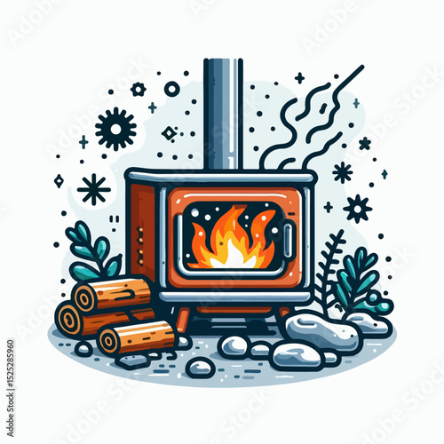vector illustration of a burning stove