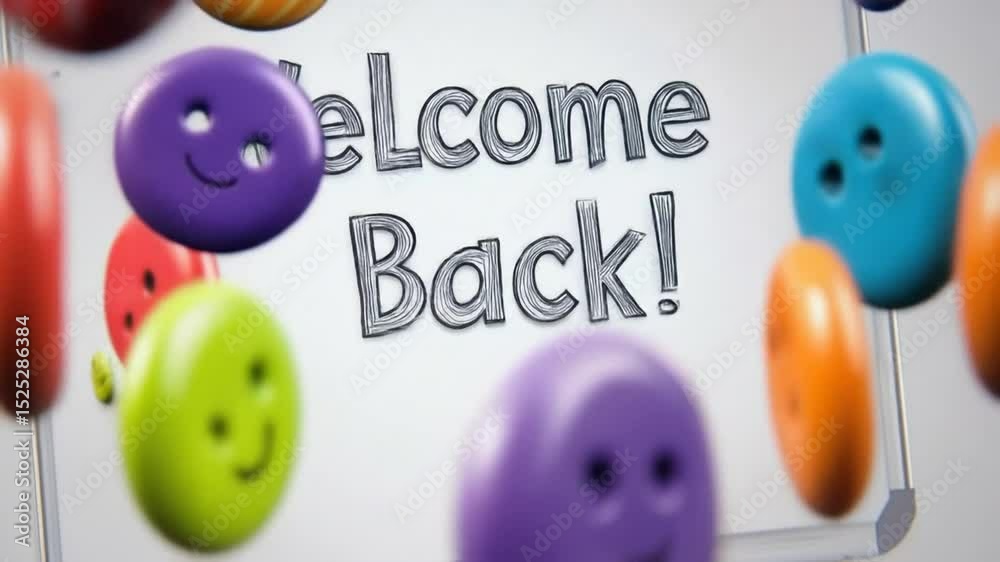 Colorful buttons surround Welcome Back! message