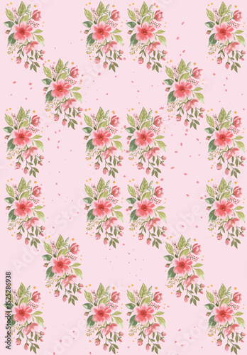 Seamless Watercolor Pink Floral Pattern – Repeating Botanical Bouquet Design