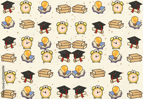 Seamless Graduation and Education Icon Pattern – Cartoon School Background