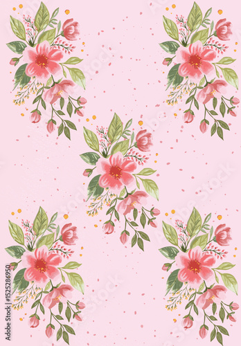 Seamless Watercolor Pink Floral Pattern – Hand-Painted Botanical Bouquets
