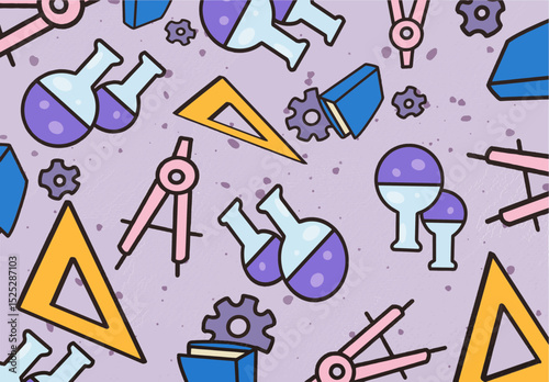 Seamless Pattern of Science and School Tools – Cute Cartoon Education Background