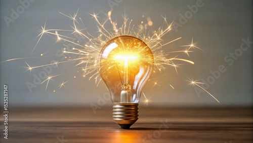 A glowing light bulb surrounded by sparkling effects, symbolizing creativity and innovation.