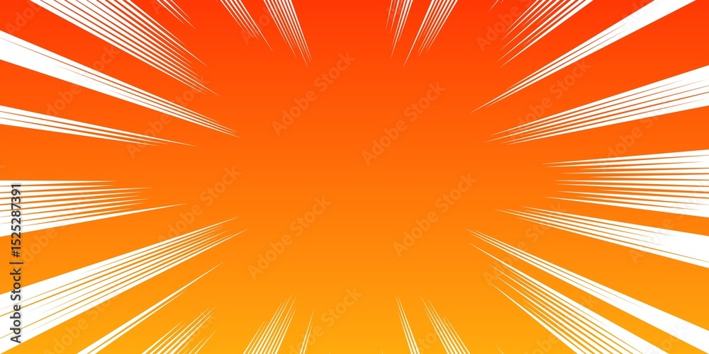 Fototapeta premium Orange Comic Speed Burst Background with White Lines. Ideal for action scenes, animated transitions, dynamic posters, and manga or pop art-inspired designs