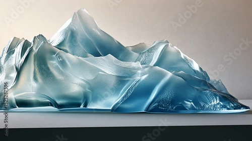 Crumpled paper ice cream cone and abstract ice cubes in the blue sky