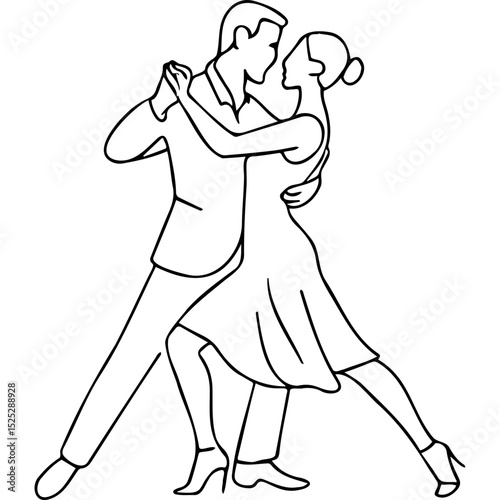 Couple dancing tango in elegant pose with graceful movements  