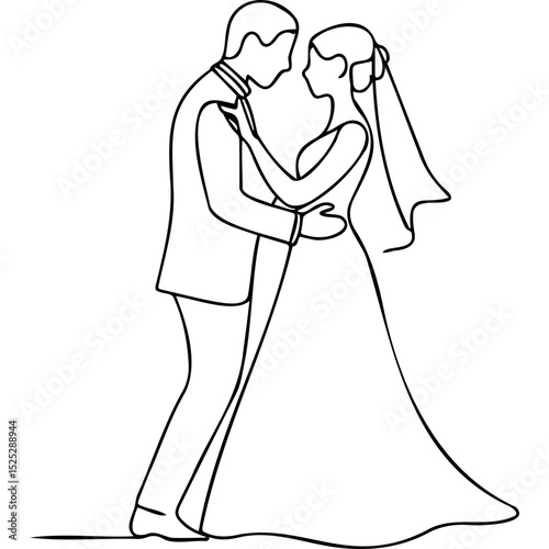 Couple dancing together in wedding attire in a minimalist style  
