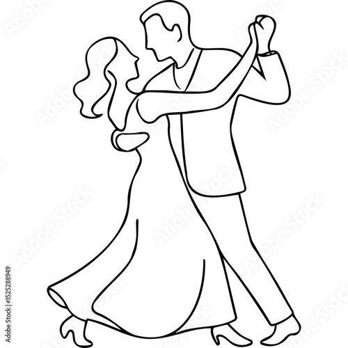 Couple dancing elegantly in line art style on a white background  