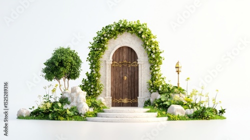 A lone guardian defending an ancient gate, white background