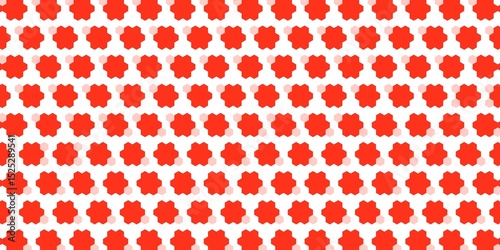 Hexagon Flower Pattern in Red and White Seamless Style. The slightly offset shadows add dimension, making this perfect for wrapping paper, packaging, and digital product designs