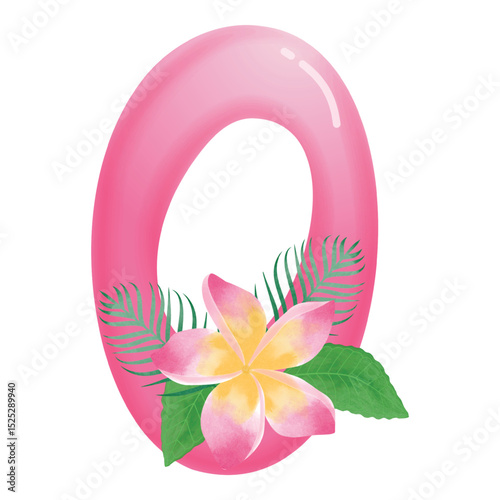 Pink frangipani flower with number 0 illustration