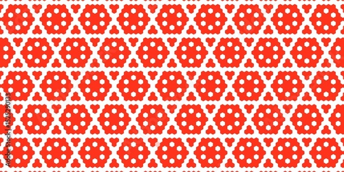 Folk-Inspired Red and White Hexagon Floral Pixel Pattern. Perfect for textiles, crafts, folk design projects, and retro-style branding with a handcrafted feel